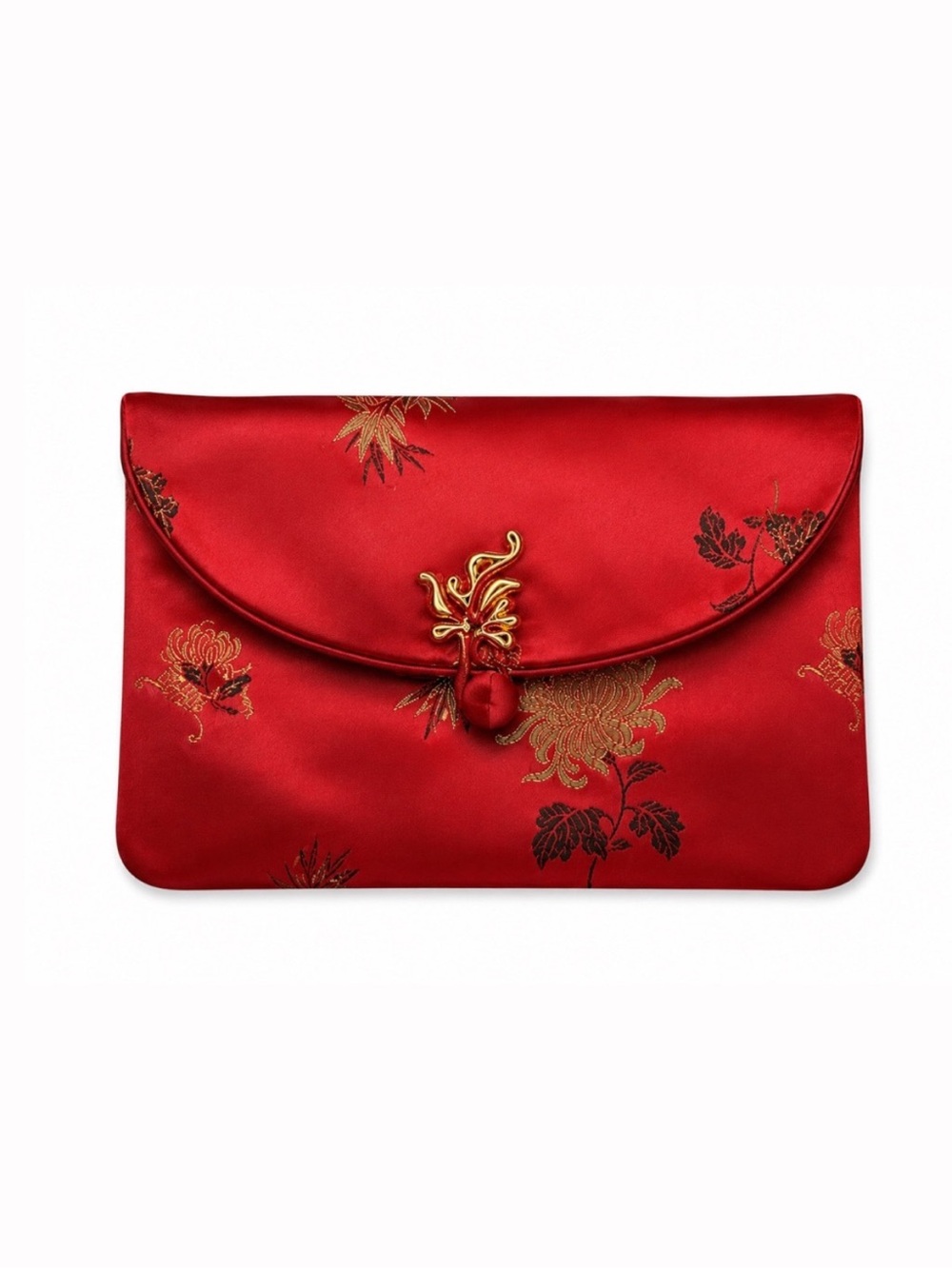 Red Satin Floral Envelope Clutch with Gold Accent - NEW from SF Chinatown